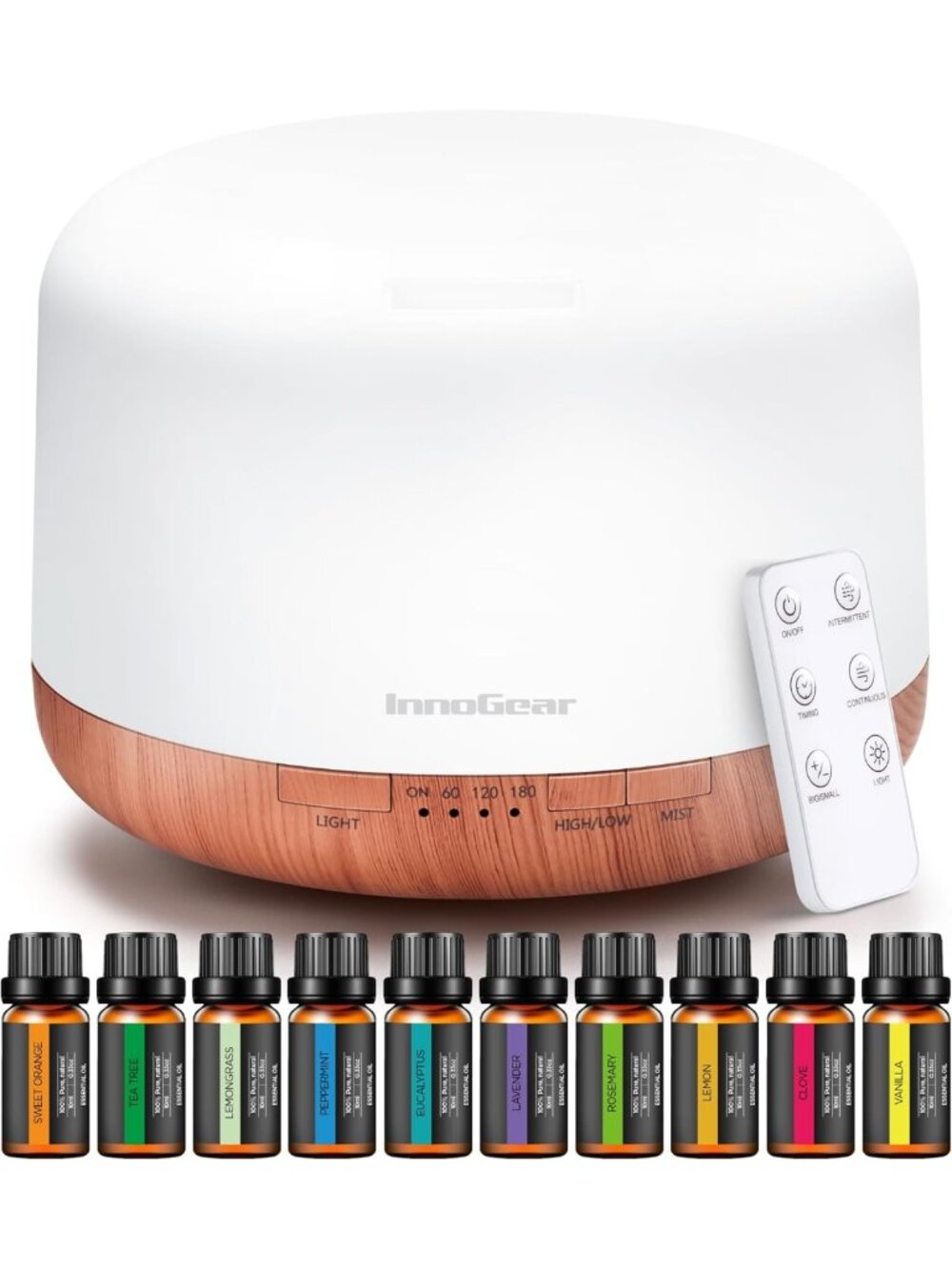 500ml Aromatherapy Diffuser with Remote & 10 Essential Oils - Cool Mist